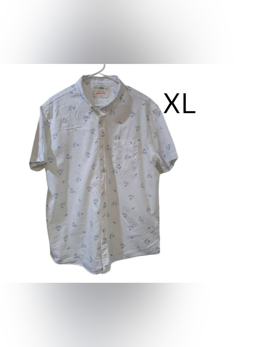 urban pipeline White Short-Sleeve Button-Down Shirt with Navy Print